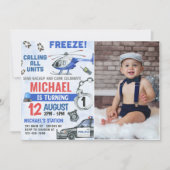 Police Boy 1st Birthdayパーティー写真 招待状 (正面)
