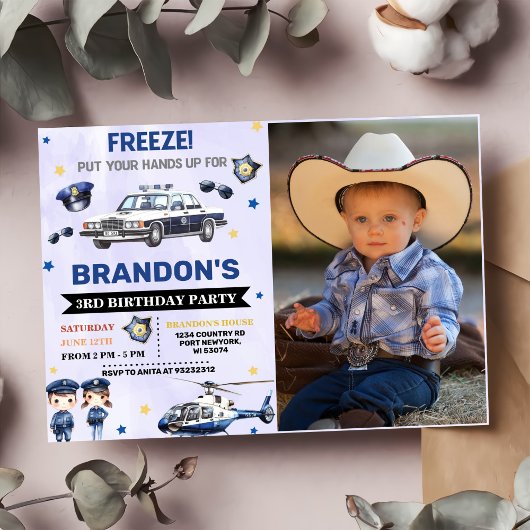 Police Boy 3rd Birthdayパーティー写真 招待状