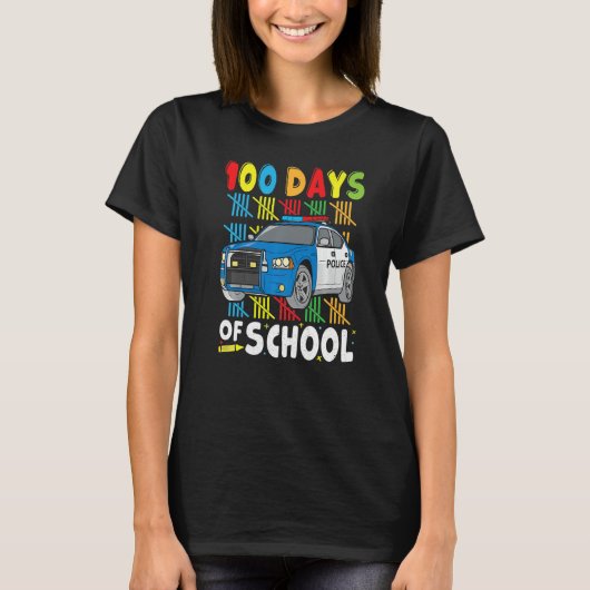 Police Car 100 Days of School for Teachers Boys Ki Tシャツ (正面)