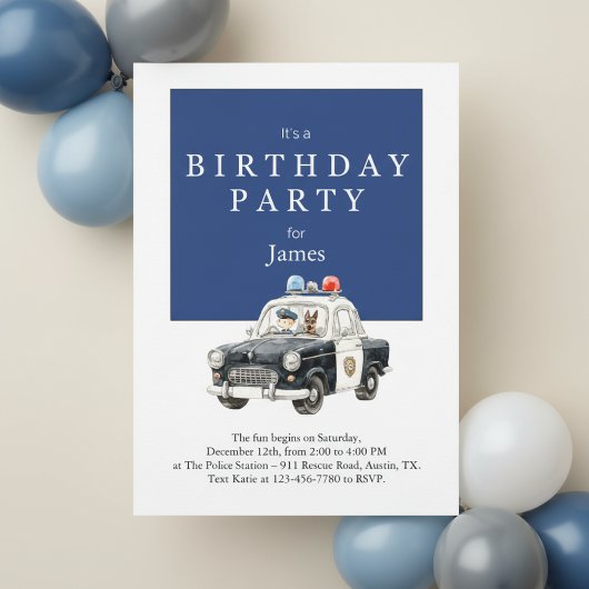 Police Car Birthday Invitation • Boy Party Invite 招待状
