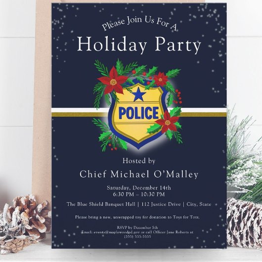 Police Christmas Elegant Holiday Party 招待状