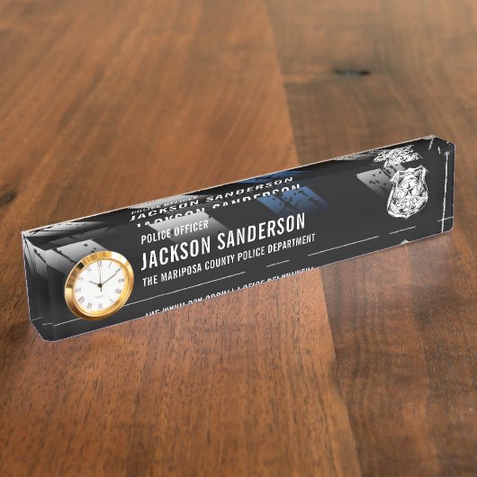 Police Department Officer Thin Blue Line Logo デスクネームプレート (側面)
