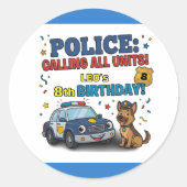 Police Dog Calling All Units Boy Birthday ラウンドシール (正面)
