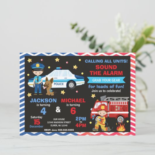 Police & Firefighter Joint Birthday 招待状 (スタンド正面)
