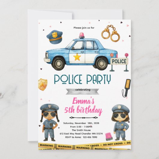 Police girl party theme invitation 招待状 (正面)
