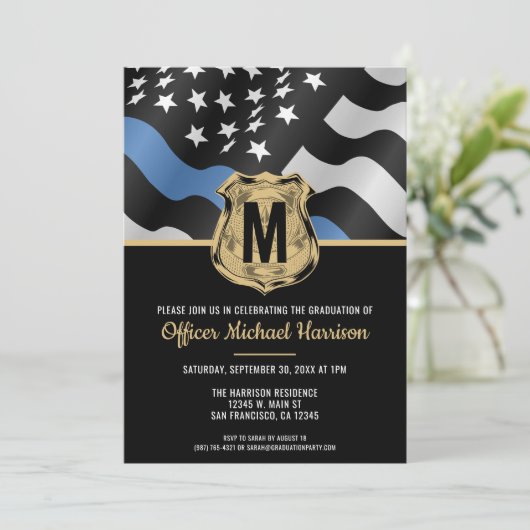 Police Graduation Law Enforcement Monogram Initial 招待状 (スタンド正面)