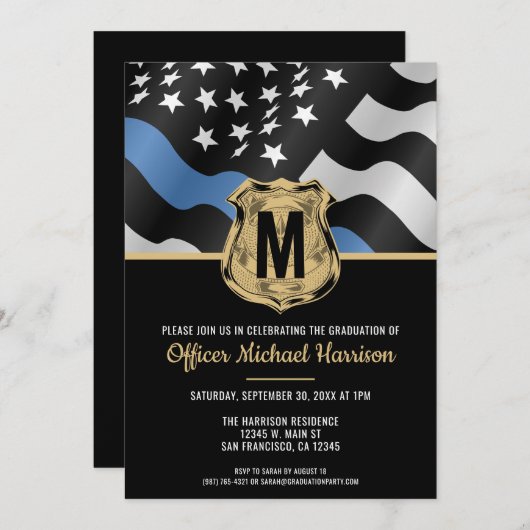 Police Graduation Law Enforcement Monogram Initial 招待状 (正面/裏面)