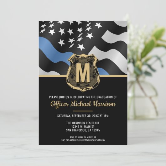 Police Graduation Law Enforcement Monogram Initial 招待状 (スタンド正面)