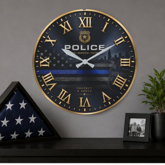 Police Honor Service Courage Law Enforcement Gif ラージ壁時計