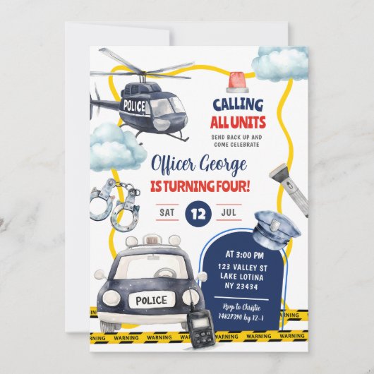 Police Kid's Birthday 招待状 (正面)