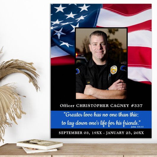 Police Memorial Blue Line American Flag Funeral ポスター