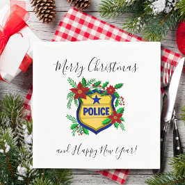 Police Merry Christmas & Happy New Year Shield スタンダードカクテルナプキン