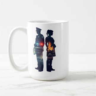 Police Officer and Nurse Couple Silhouette コーヒーマグカップ