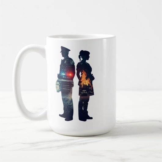 Police Officer and Nurse Couple Silhouette コーヒーマグカップ (左)