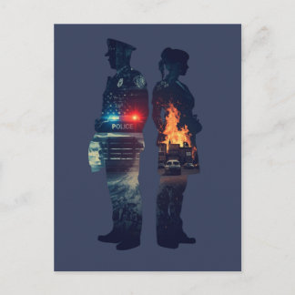 Police Officer and Nurse Couple Silhouette ポストカード