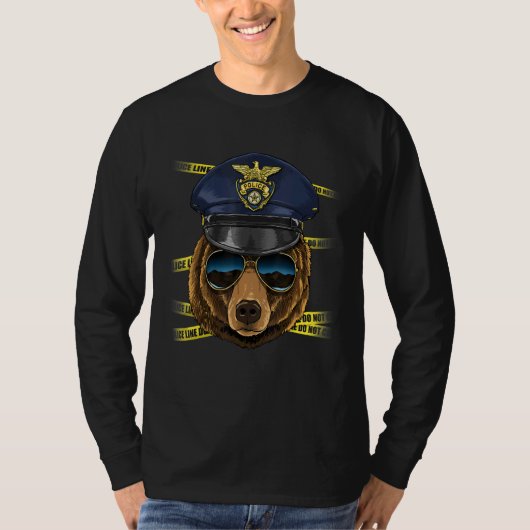 Police Officer Grizzly Bear PD Cop Crime Scene Bea Tシャツ (正面)
