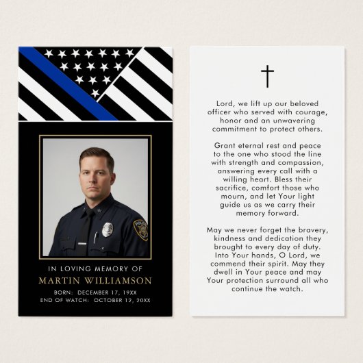 Police Officer Memorial Cross Funeral Prayer Card (正面&裏面)