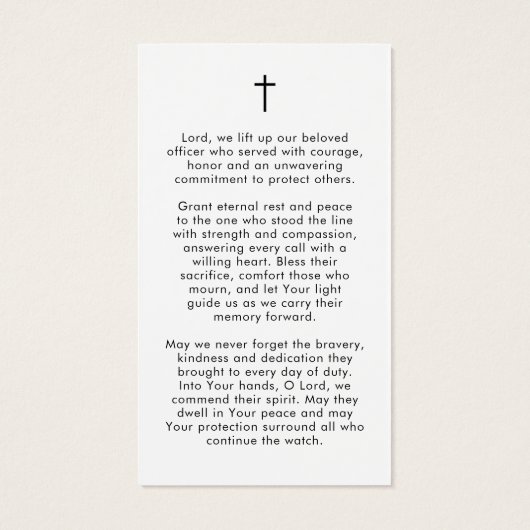 Police Officer Memorial Cross Funeral Prayer Card (裏面)