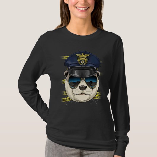 Police Officer Otter PD Cop Crime Scene Sea Animal Tシャツ (正面)