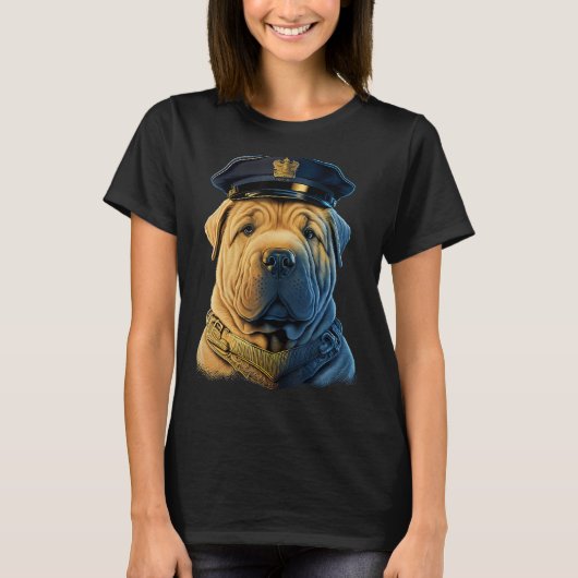 Police Officer Shar Pei Cop dog on Police Shar Pei Tシャツ (正面)
