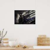 Police Officer Tribute Blue Line American Flag Art ポスター (キッチン)