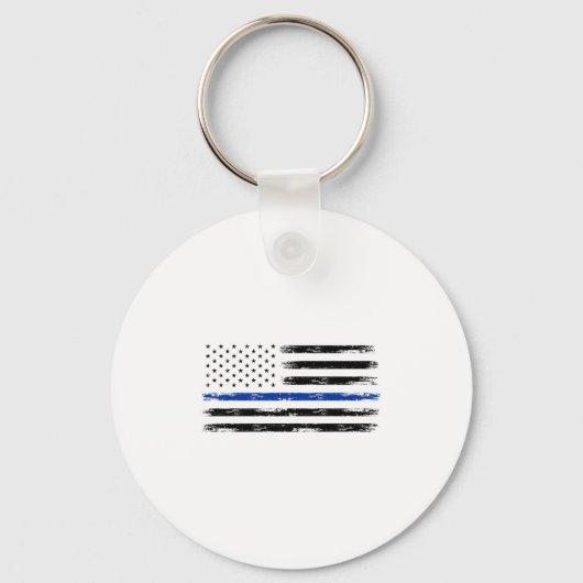 Police Officer Us Usa American Flag Thin Blue Line キーホルダー (正面)