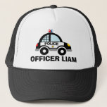 Police patrol car trucker hat for kids キャップ<br><div class="desc">Police patrol car trucker hat for kids. Cute law enforcement illustration with personalized name. Vector design for children. Fun gift idea for children's Birthday party. Make one for future officer,  cadet,  sheriff,  agent,  constable,  son,  grandson,  grandchild,  little brother etc.</div>