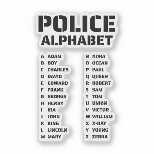 Police Phonetic Alphabet Guide シール (正面)