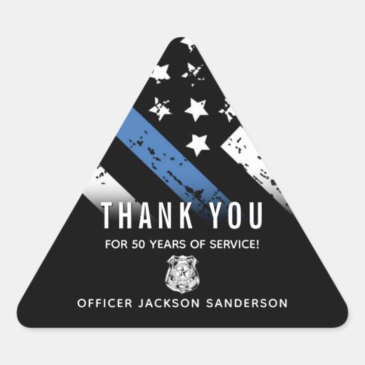 Police Retirement Anniversary Blue Line Flag 三角形シール (正面)