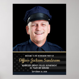 Police Retirement Blue Line Flag Photo Welcome ポスター