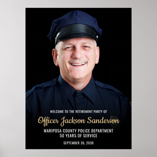 Police Retirement Blue Line Flag Photo Welcome ポスター (正面)