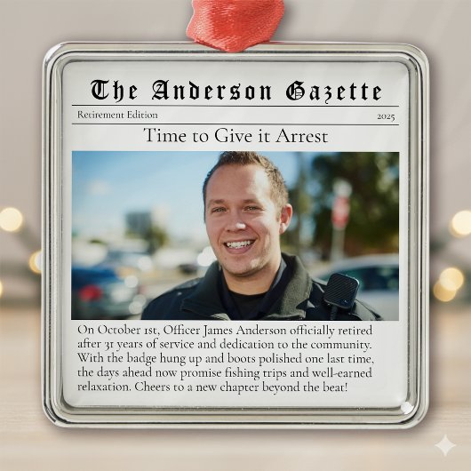 Police Retirement Photo Keepsake Newspaper メタルオーナメント