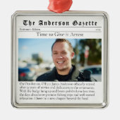 Police Retirement Photo Keepsake Newspaper メタルオーナメント (正面)