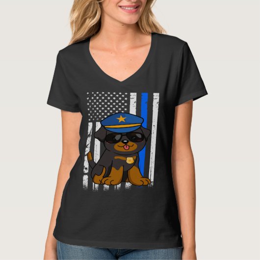 Police Rottweiler Dog Back the Blue Law Enforcemen Tシャツ (正面)