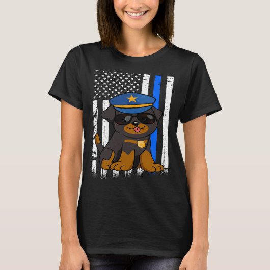Police Rottweiler Dog Back the Blue Law Enforcemen Tシャツ (正面)