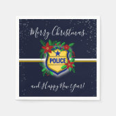 Police Shield Merry Christmas & Happy New Year スタンダードカクテルナプキン (正面)
