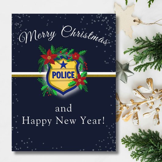 Police Shield Merry Christmas & Happy New Year ポストカード