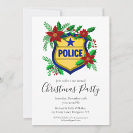 Police Shield with Poinsettia Merry Christmas  招待状