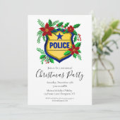 Police Shield with Poinsettia Merry Christmas 招待状 (スタンド正面)