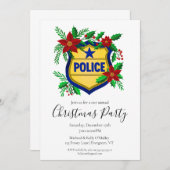 Police Shield with Poinsettia Merry Christmas 招待状 (正面/裏面)