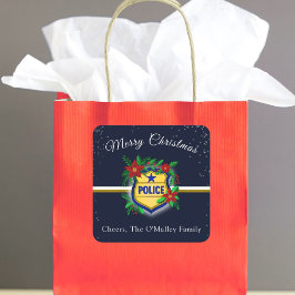 Police Shield With Poinsettias Merry Christmas  スクエアシール