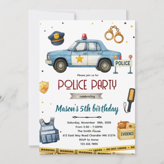 Police theme birthday party invitation 招待状 (正面)