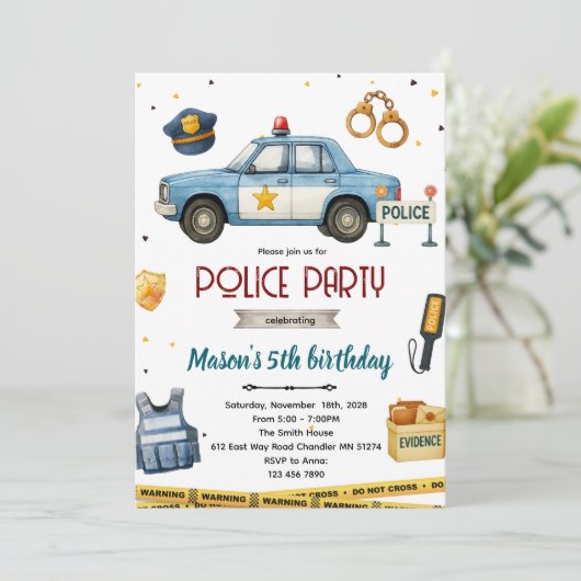 Police theme birthday party invitation 招待状 (スタンド正面)