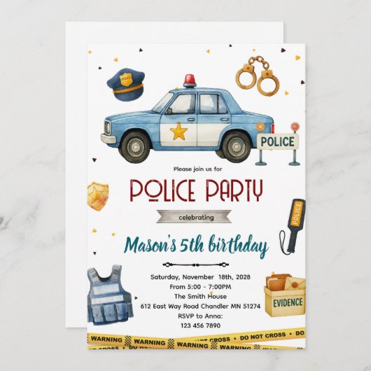Police theme birthday party invitation 招待状 (正面/裏面)