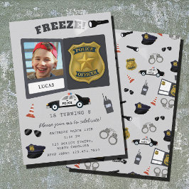 Police Themed Policeman Cop Badge Photo Birthday 招待状