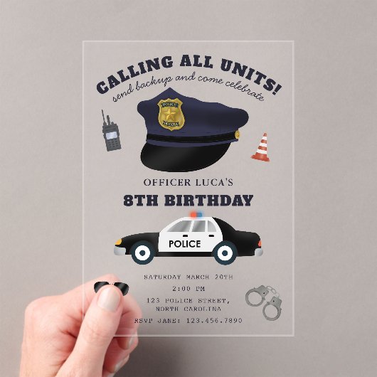 Police Themed Policeman Cop Birthday Party アクリル招待状 (インサイチュ (ポータブル))