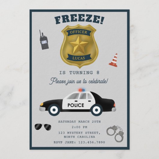 Police Themed Policeman Cop Birthday Party 招待状 (正面)