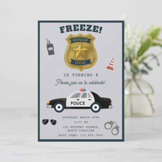 Police Themed Policeman Cop Birthday Party 招待状 (スタンド正面)