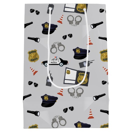 Police Themed Policeman Cop Pattern ミディアムペーパーバッグ (裏面)