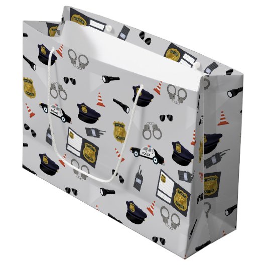 Police Themed Policeman Cop Pattern ラージペーパーバッグ (正面アングル)